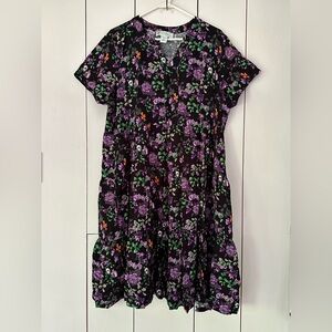 Ella Simone Tiered Dark Floral Dress Sz L Whimsigoth Cottagecore Fairy Romantic